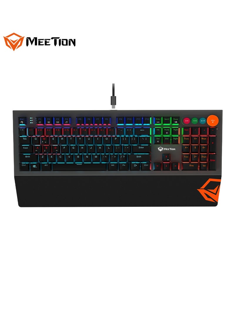 MEETION Colorful Adjustable Rainbow Backlight Mechanical Gaming Keyboard MK500 Removable armrest Pluggable Type-C cable Colorful adjustable rainbow backlight