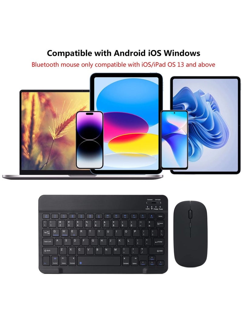 Rechargeable Bluetooth Keyboard And Mouse Combo Ultra-Slim Portable Compact Set For Android Windows Tablet Cell Phone IPhone IPad Pro Air Mini OS IOS 13 And Above Black