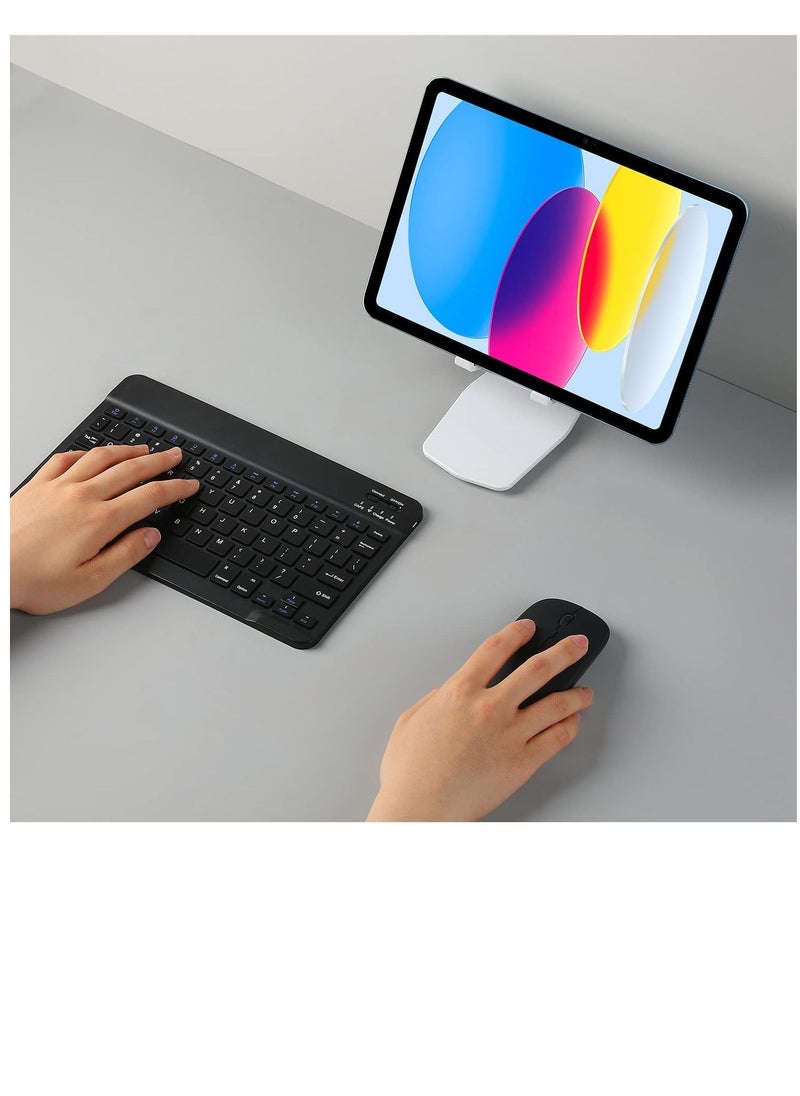 Rechargeable Bluetooth Keyboard And Mouse Combo Ultra-Slim Portable Compact Set For Android Windows Tablet Cell Phone IPhone IPad Pro Air Mini OS IOS 13 And Above Black