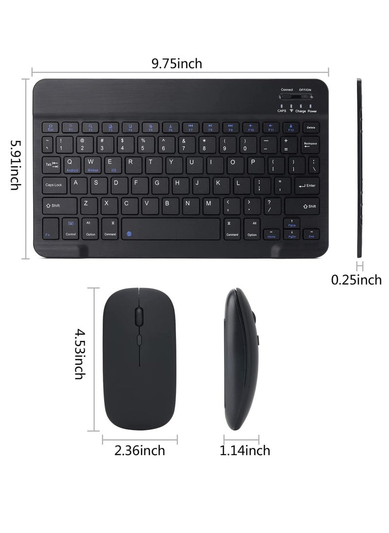 Rechargeable Bluetooth Keyboard And Mouse Combo Ultra-Slim Portable Compact Set For Android Windows Tablet Cell Phone IPhone IPad Pro Air Mini OS IOS 13 And Above Black