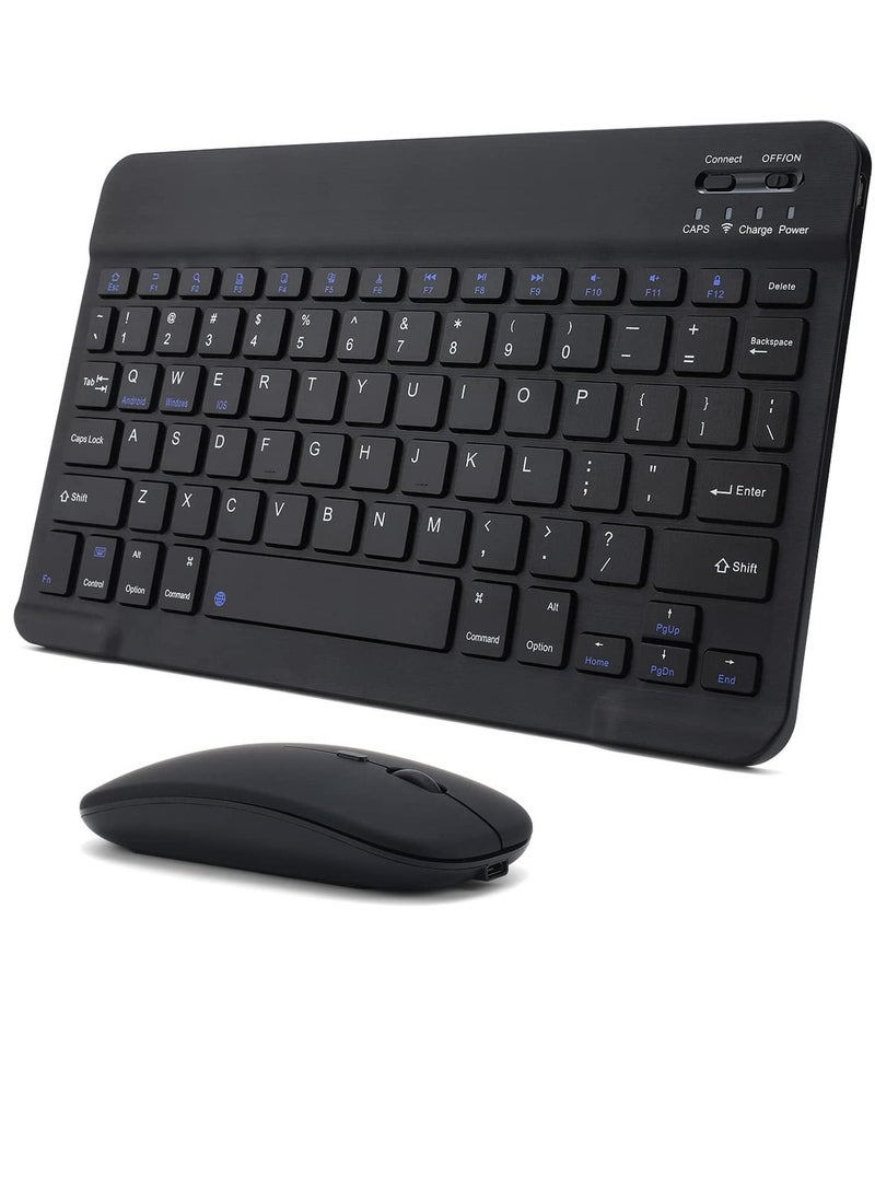 Rechargeable Bluetooth Keyboard And Mouse Combo Ultra-Slim Portable Compact Set For Android Windows Tablet Cell Phone IPhone IPad Pro Air Mini OS IOS 13 And Above Black