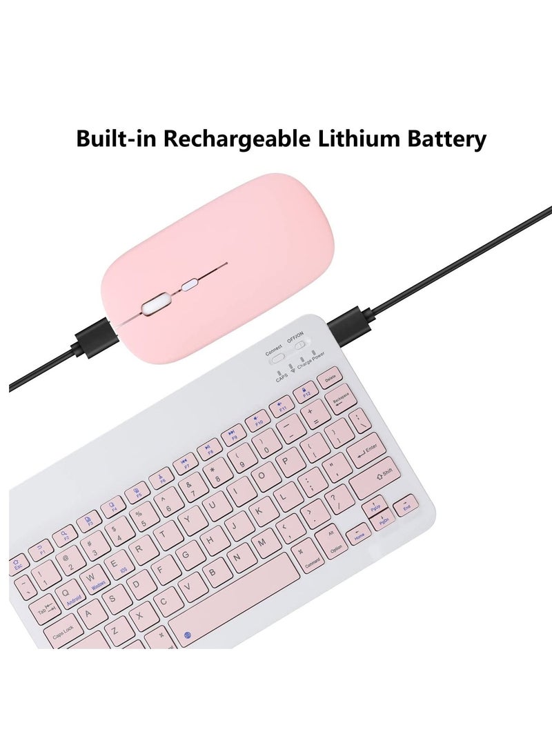 Rechargeable Bluetooth Keyboard And Mouse Combo Ultra-Slim Portable Compact Set For Android Windows Tablet Cell Phone IPhone IPad Pro Air Mini OS IOS 13 And Above pink