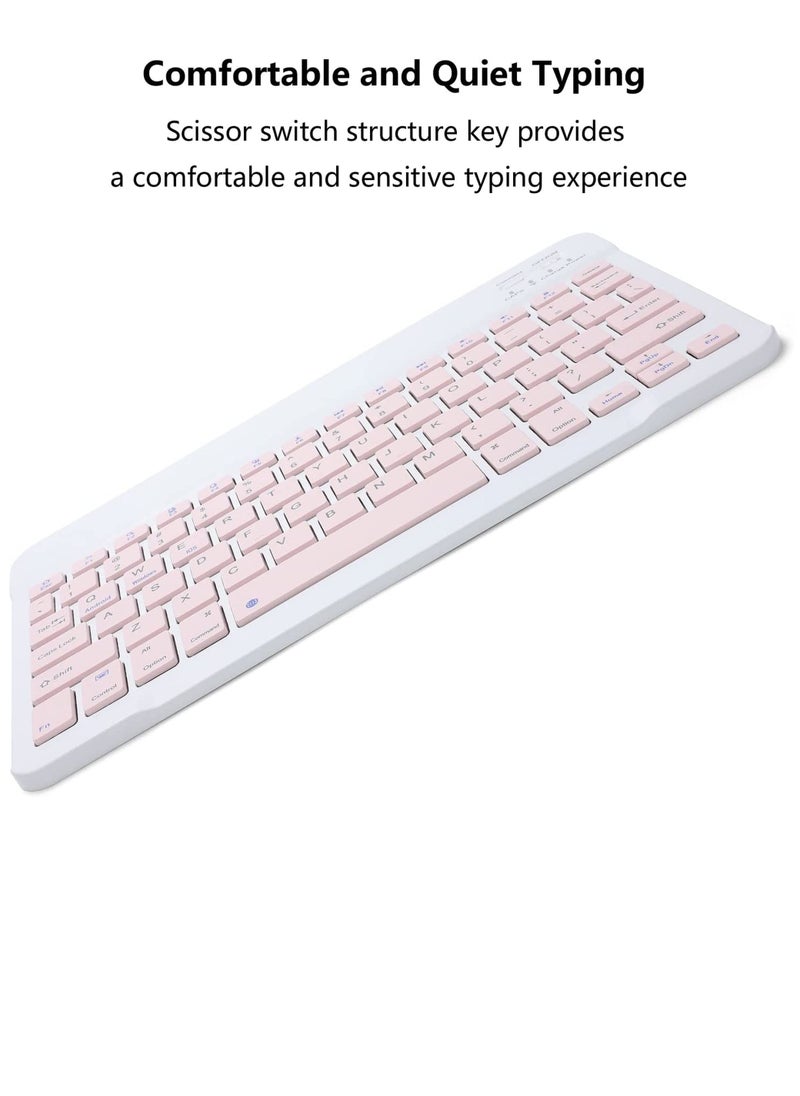 Rechargeable Bluetooth Keyboard And Mouse Combo Ultra-Slim Portable Compact Set For Android Windows Tablet Cell Phone IPhone IPad Pro Air Mini OS IOS 13 And Above pink