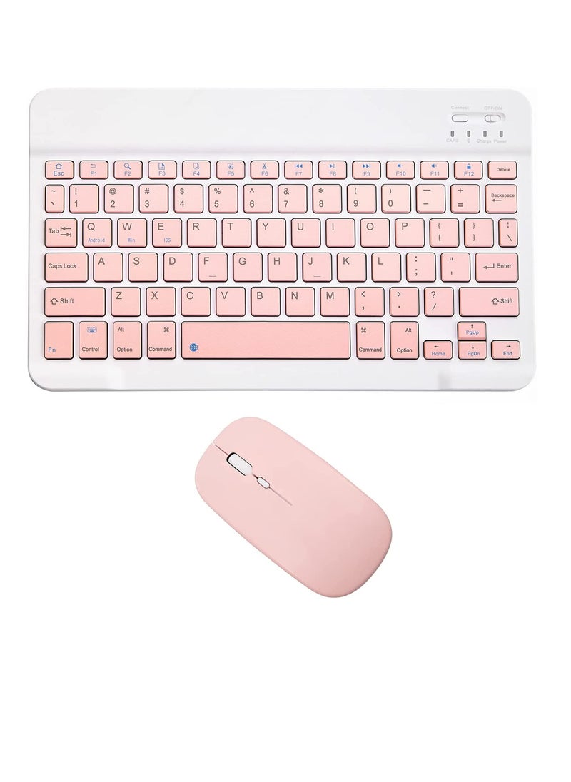 Rechargeable Bluetooth Keyboard And Mouse Combo Ultra-Slim Portable Compact Set For Android Windows Tablet Cell Phone IPhone IPad Pro Air Mini OS IOS 13 And Above pink