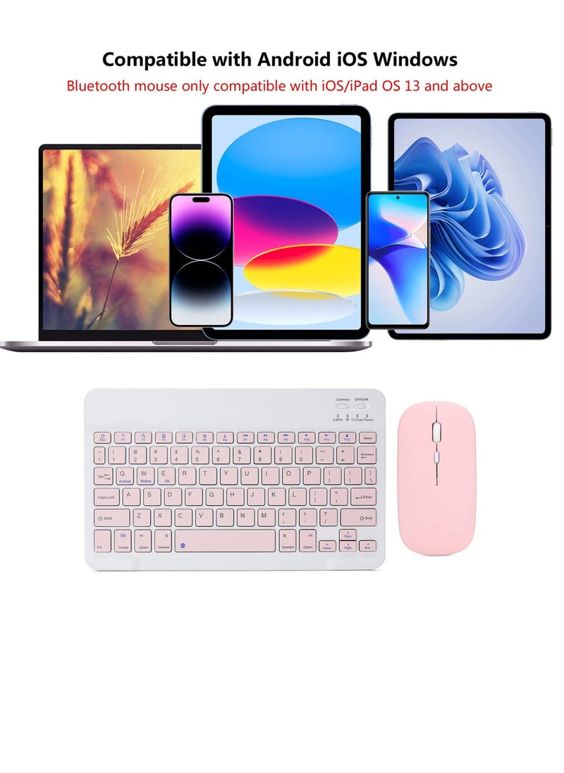 Rechargeable Bluetooth Keyboard And Mouse Combo Ultra-Slim Portable Compact Set For Android Windows Tablet Cell Phone IPhone IPad Pro Air Mini OS IOS 13 And Above pink