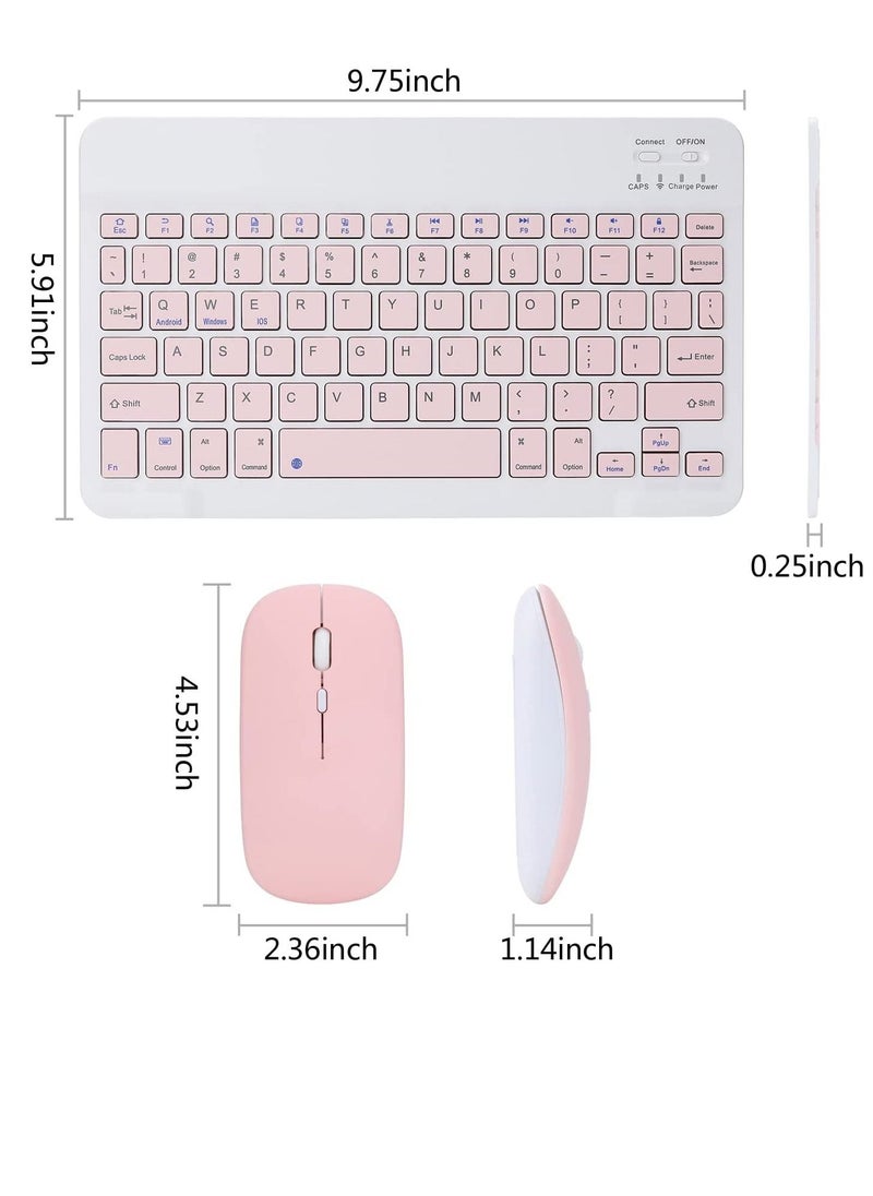 Rechargeable Bluetooth Keyboard And Mouse Combo Ultra-Slim Portable Compact Set For Android Windows Tablet Cell Phone IPhone IPad Pro Air Mini OS IOS 13 And Above pink