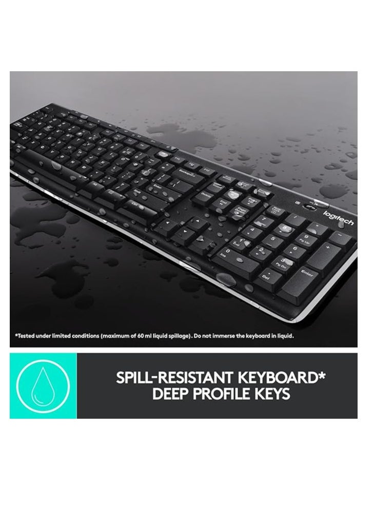 MK270 Wireless Combo Keyboard and Mouse, English Arabic Layout, Long Battery Life, 1000 DPI Resolution, Multimedia Keys, Compact Design Black