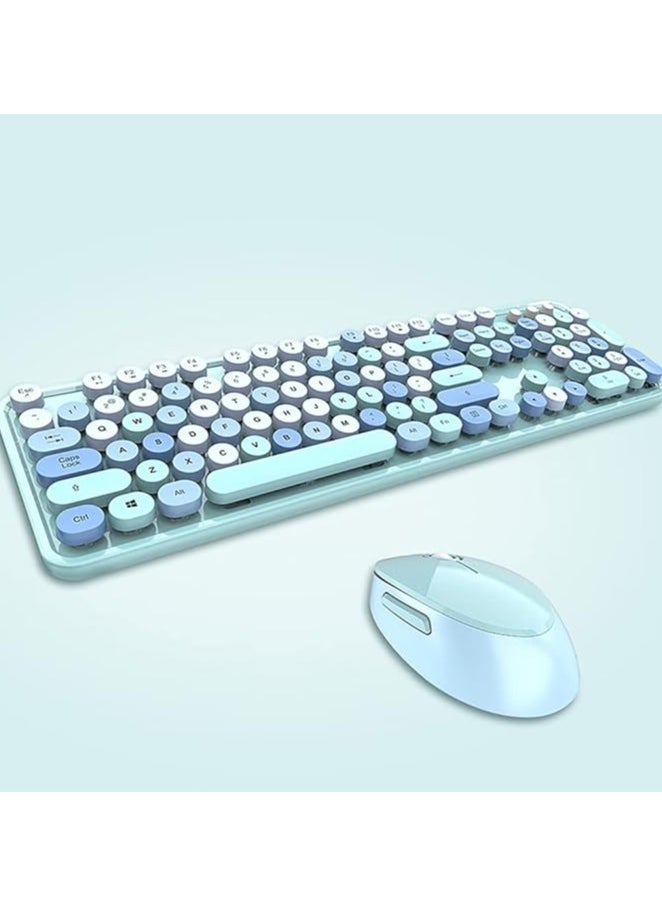 Sweet Keyboard Mouse Combo Mixed Color 2.4G Wireless Keyboard Mouse Set Circular Suspension Key Cap for PC Laptop Blue