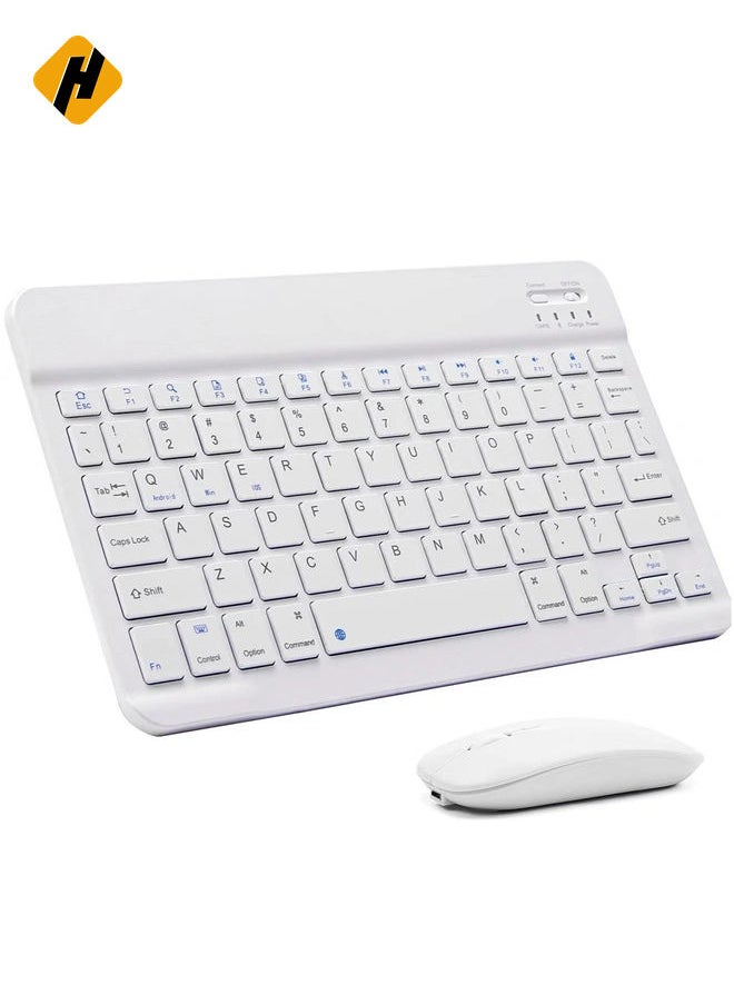 Ultra-Slim Bluetooth Keyboard and Mouse Combo Rechargeable Portable Wireless Keyboard Mouse Set for Apple iPad iPhone iOS 13 and Above Samsung Tablet Phone Smartphone Android Windows (White