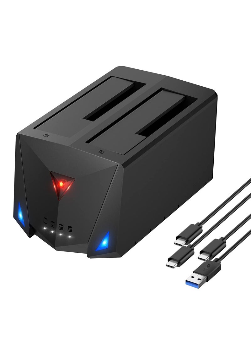 USB 3.2 Gen 1 to Hard Drive Docking Station, 2.5 or 3.5 inch SATA I/II/III Dual Hard Drive Docking Station, with Hard Drive Duplicator/Offline Clone Function and 2 USB Cables, Support UASP