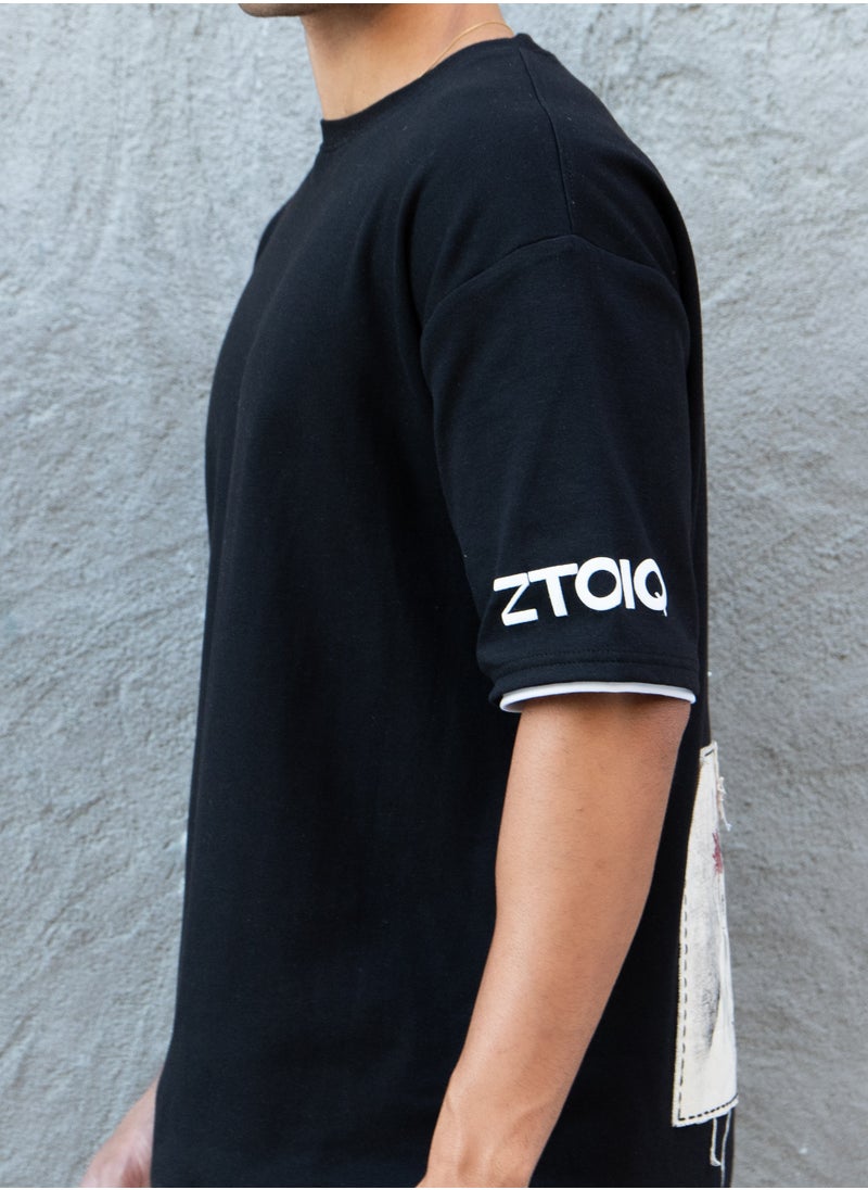 ZTOIQ Men’s Premium Oversized Tapestry T-Shirt with Applique Detailing | High-Quality Streetwear