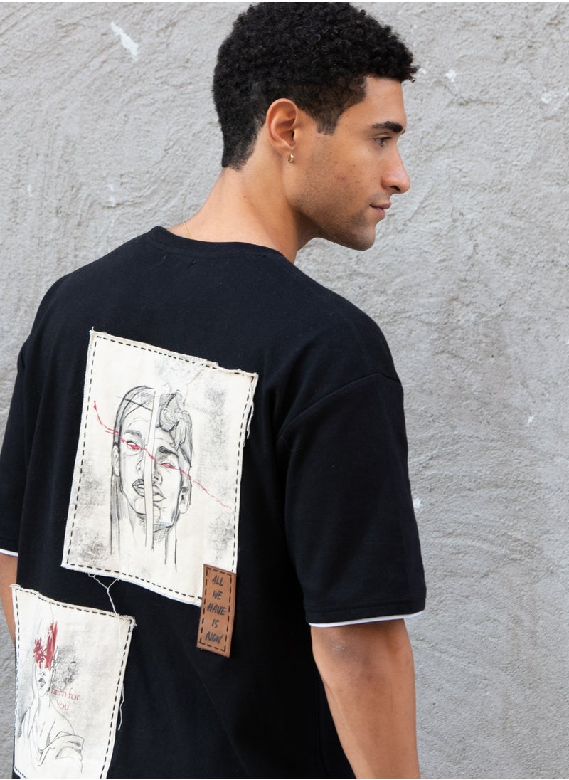 ZTOIQ Men’s Premium Oversized Tapestry T-Shirt with Applique Detailing | High-Quality Streetwear