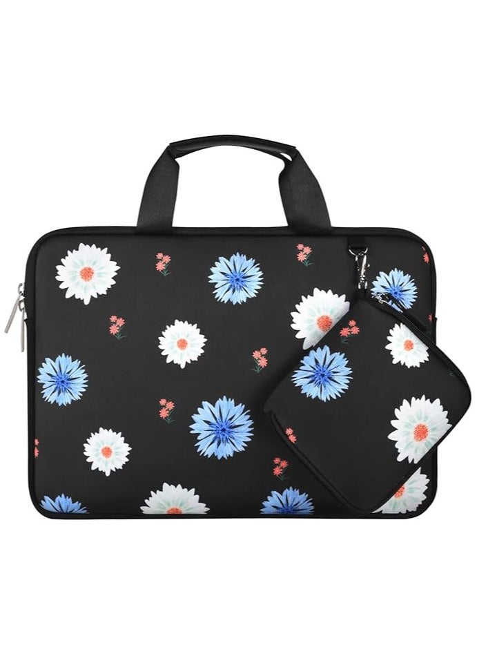 Laptop Sleeve Compatible with MacBook Air/Pro, 13-13.3 inch Notebook, Compatible with MacBook Pro 14 inch 2021 M1 A2442, Calliopsis Flower Neoprene Carrying Bag with Handle & Small Case, Black