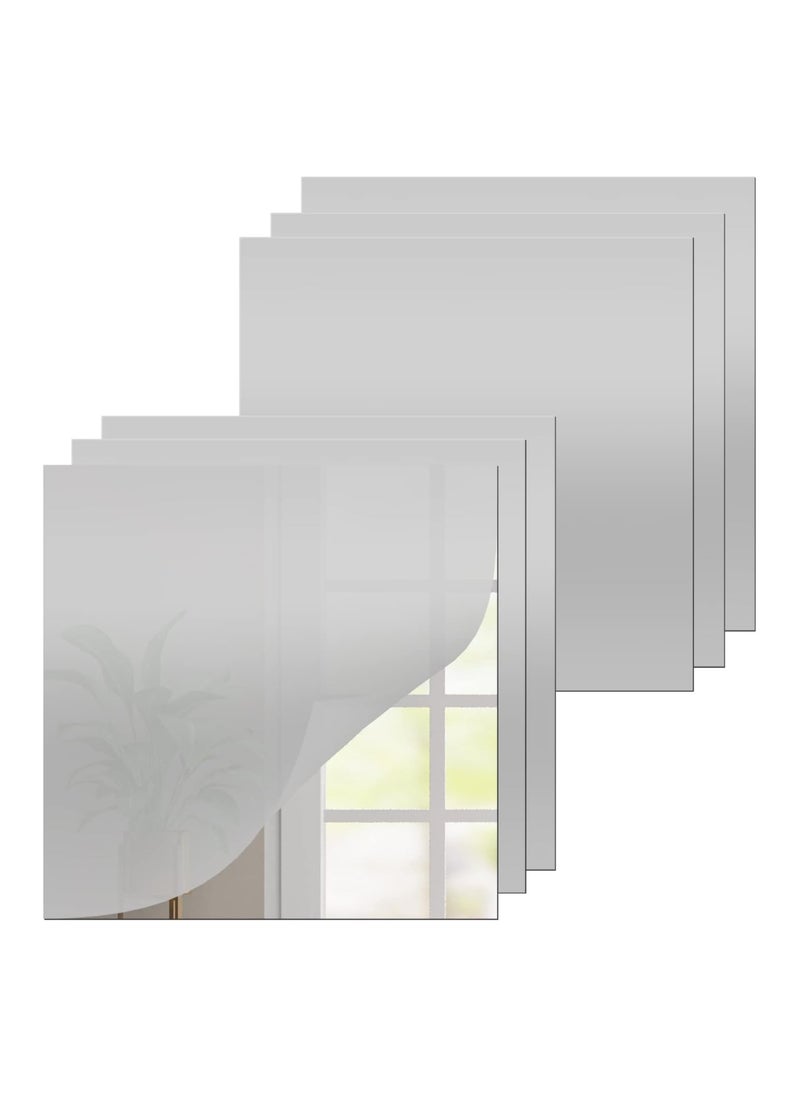 Pack of 6 30 x 30 cm Mirror Tiles Self-Adhesive Adhesive Mirror Wall Sticker Living Room Wall Small Mirror for Sticking Adhesive Mirror for Cabinet Sand