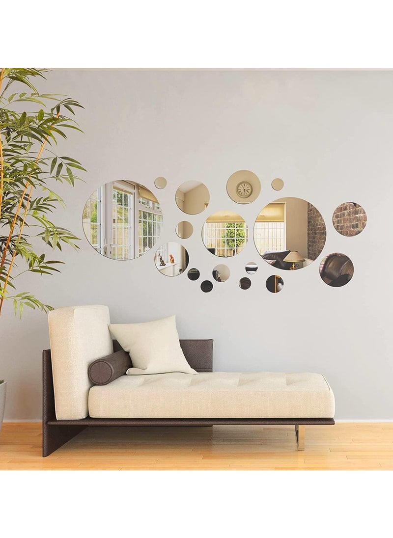 Pack of 32 Round Circle Mirrors DIY Silver Mirror Self-Adhesive Tiles Mirror Self-Adhesive TV Background Tile Mirror Wall Sticker