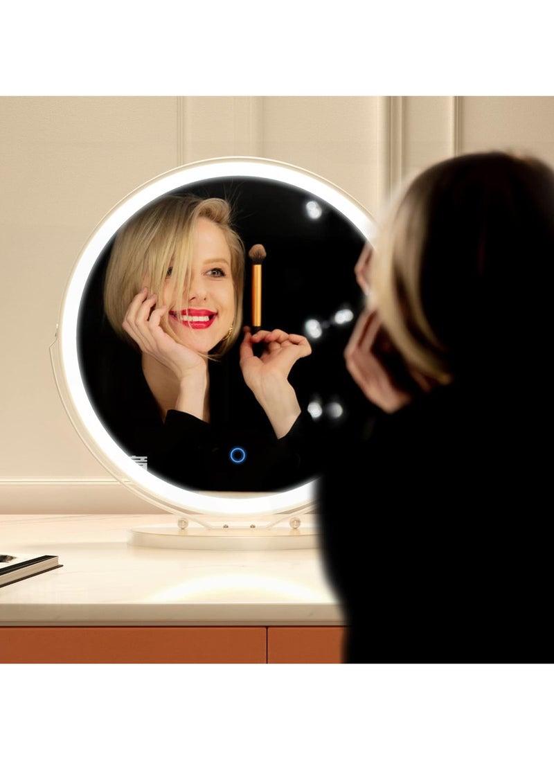 Vanity Mirror with Lights, Round LED Makeup Mirror, Large Makeup Mirror with Lights, High Definition Lighted Up Mirror for Bedroom, Touch Control 3 Color Dimmable, 360° Rotation