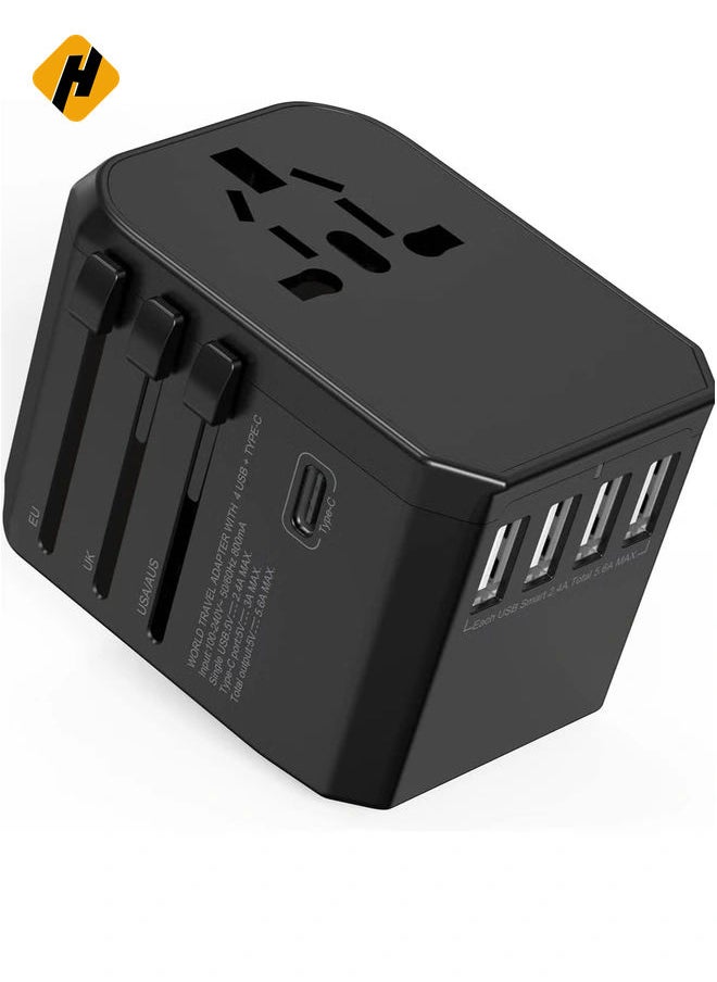 Universal Adapter with Power Socket Plugs and Plug Adaptor with 3 Ultra-Fast USB  Port and 1 Brisk USB Type C Port (Black) with  20W Dual Port USB C PD Fast ChargerUSB C to Lightning Cable