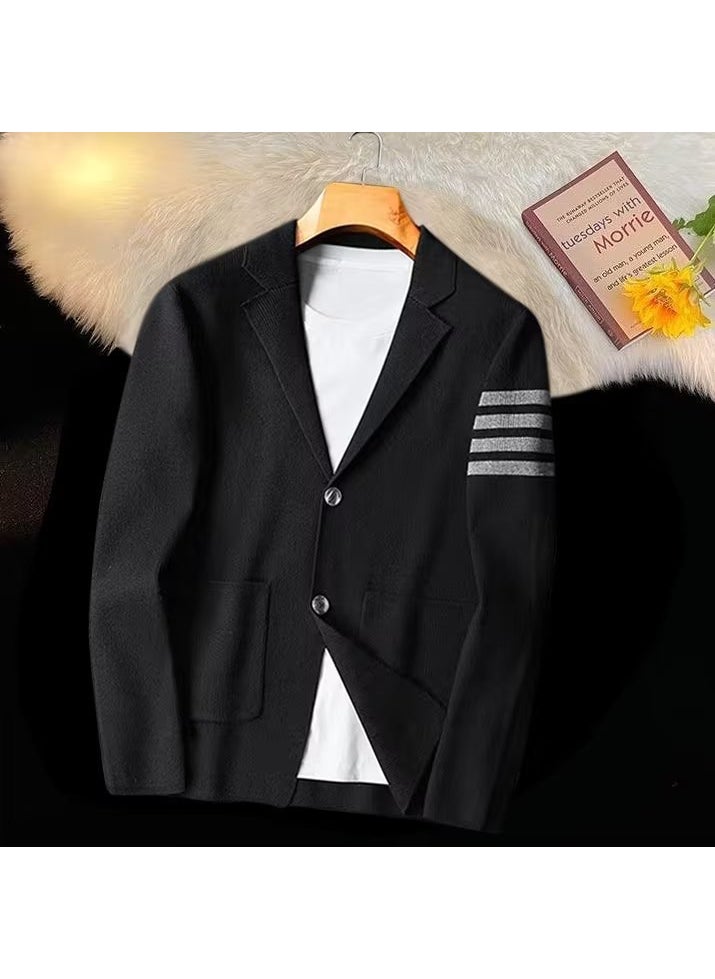 Spring Casual Slim Fit Japanese Knit Cardigan for Men Black