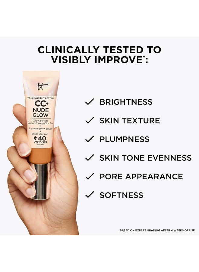 Cc+ Nude Glow Lightweight Foundation + Glow Serum With Spf 40 - With Niacinamide, Hyaluronic Acid & Green Tea Extract - Neutral Medium - 1.08 Fl Oz