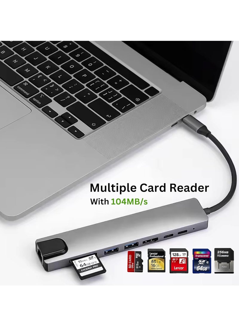 Title: USB C Hub 8-in-1, Type C Multiport Adapter with 4K HDMI, Power Delivery, USB-C, Ethernet, 2 USB Ports, SD/TF Card Reader – Expand Your Device’s Connectivity