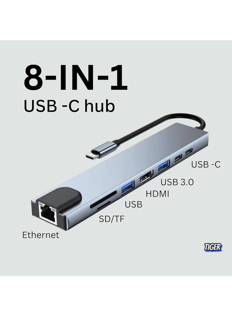 Title: USB C Hub 8-in-1, Type C Multiport Adapter with 4K HDMI, Power Delivery, USB-C, Ethernet, 2 USB Ports, SD/TF Card Reader – Expand Your Device’s Connectivity