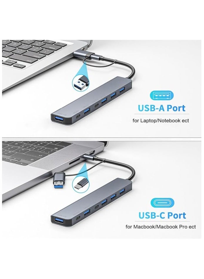 USB Hub,USB Splitter for Laptop,Multiport USB 3.0 Hub,Multi USB Port Expander,Type-c data transmission and power interface,Transfer 5 Port USB Hub Compatible with Windows,Mac,Printer,Mobile HDD