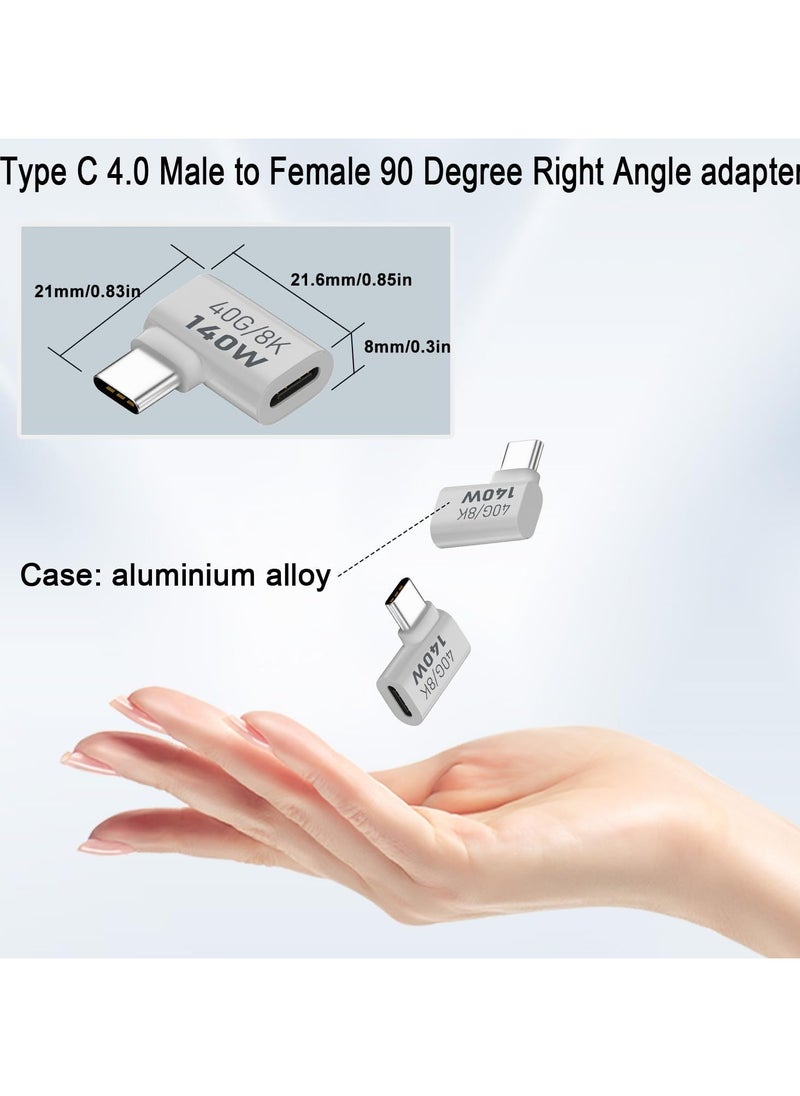 USB C Right Angle Adapter, PD 140W/8K@60Hz USB C Angle Adapter Extender, 4.0 C Male to Female Right Angle Connector, Al Alloy Hull, for Phone Tablet Steam Deck, 2Pcs (Side Bend)