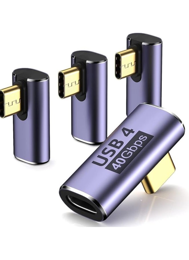 4 Pack USB C Right Angle Adapter, USB C 90 Degree Adapter with 8K 60Hz Video 40 Gbps Data Transfer PD 100W Compatible for Thunderbolt 3/4, MacBook Pro/Air, USB-C HUB/Dock and More Type C Devices