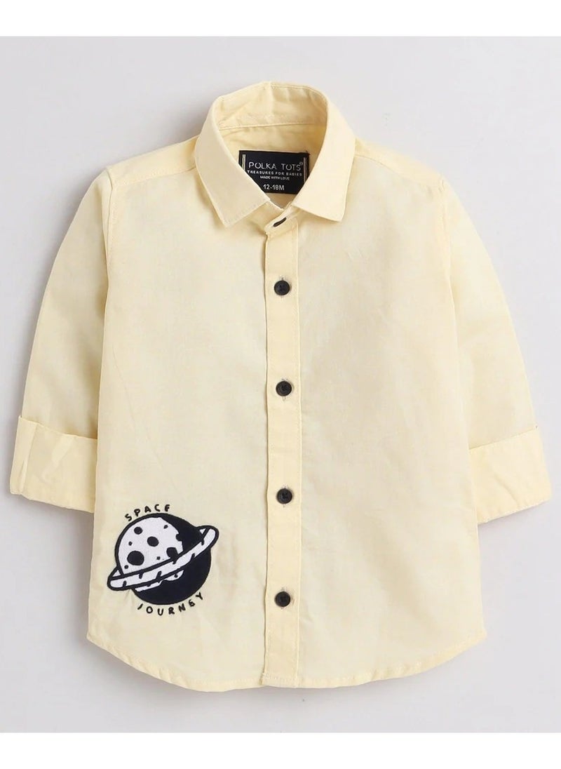 Polka Tots Full Sleeves Shirt Space Journey Embroidery - Yellow