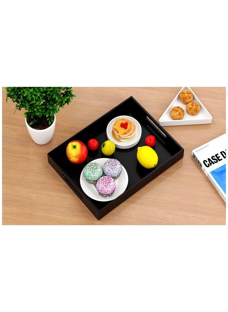 Acrylic Serving Tray 12x16 Inches -Spill Proof- Decorative Tray Organiser for Ottoman Coffee Table Countertop with Handles - Black