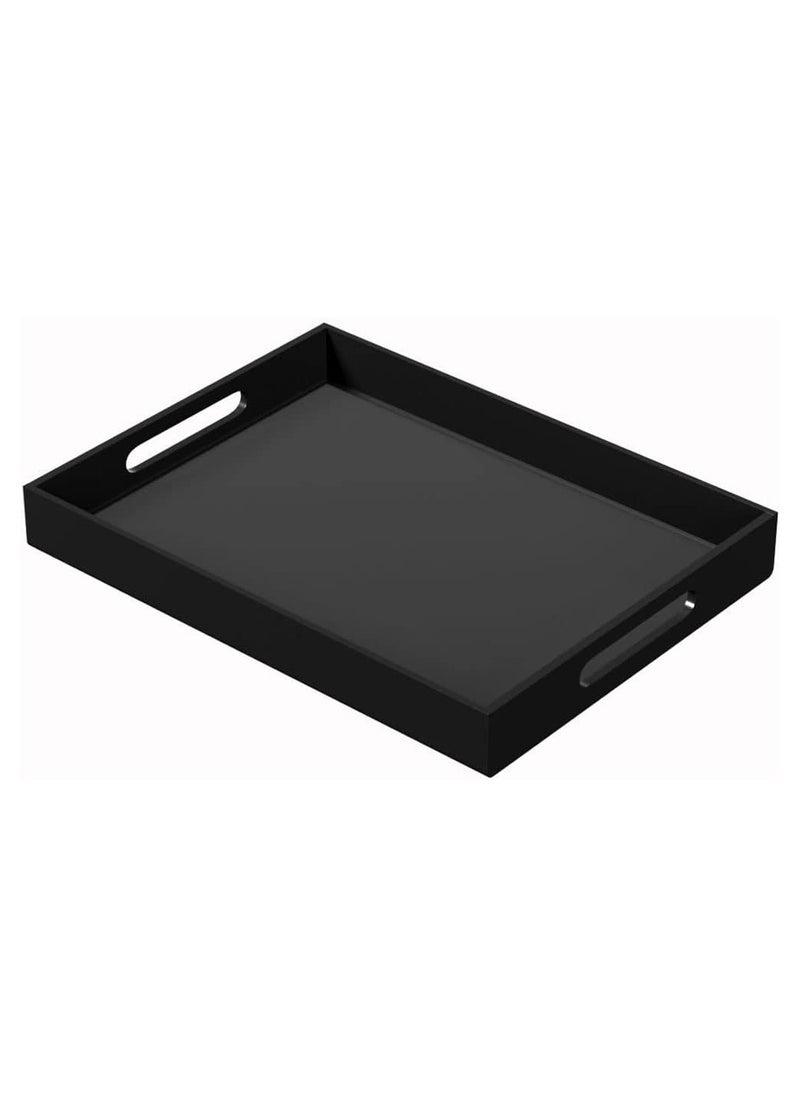 Acrylic Serving Tray 12x16 Inches -Spill Proof- Decorative Tray Organiser for Ottoman Coffee Table Countertop with Handles - Black