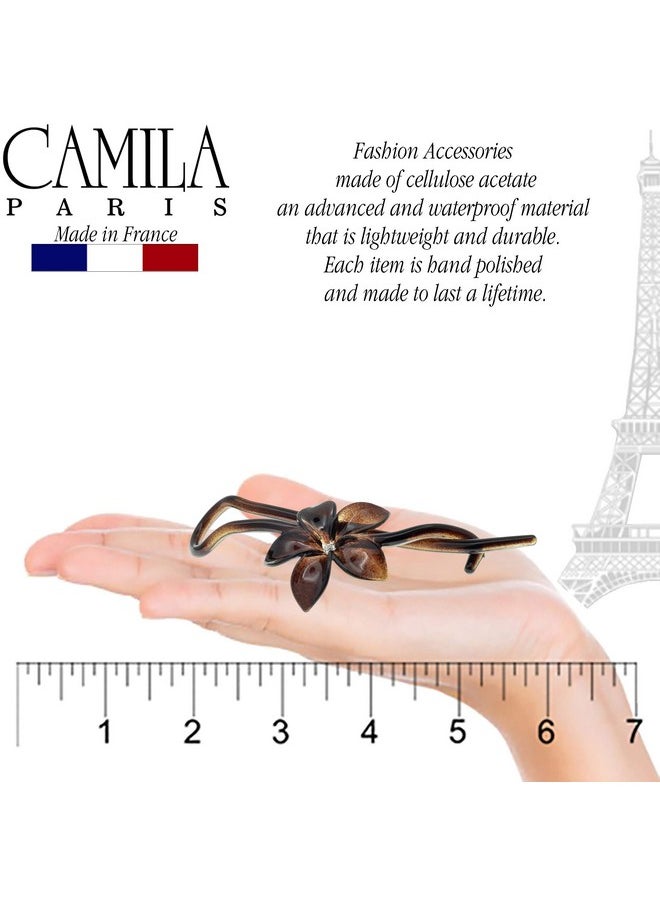 Paris Cp1592 French Hair Barrette Pin Clips For Girls, Flower, Tortoise Shell, No Metal Parts, Strong Hold Grip Hair Clips For Women, No Slip Styling Girls Hair Accessories, Made In France