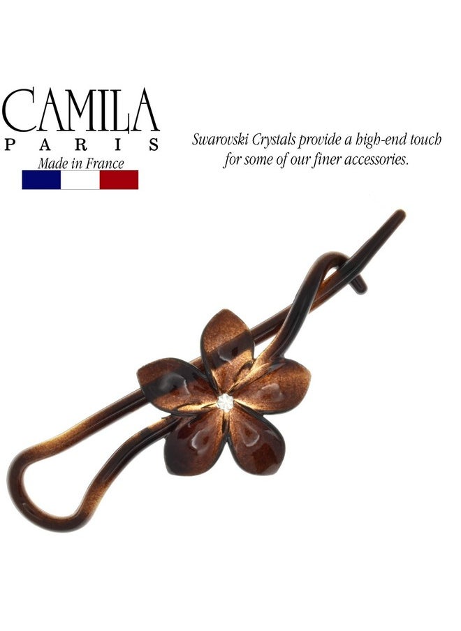 Paris Cp1592 French Hair Barrette Pin Clips For Girls, Flower, Tortoise Shell, No Metal Parts, Strong Hold Grip Hair Clips For Women, No Slip Styling Girls Hair Accessories, Made In France