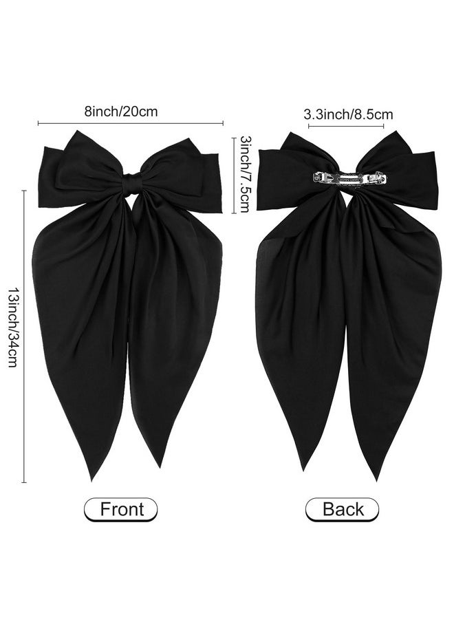 Hairband - 4Pcs Cute Large Satin Hair Bow Clips For Women In Black, Wine Red, White, And Cream - Hair Styling Accessories For Adult Women And Girls - 4 Count Pack Of 1