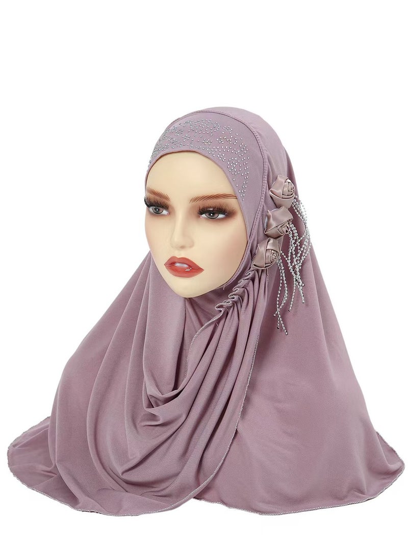 Fashion Chiffon  Flower Crystal Hijab - Light Purple