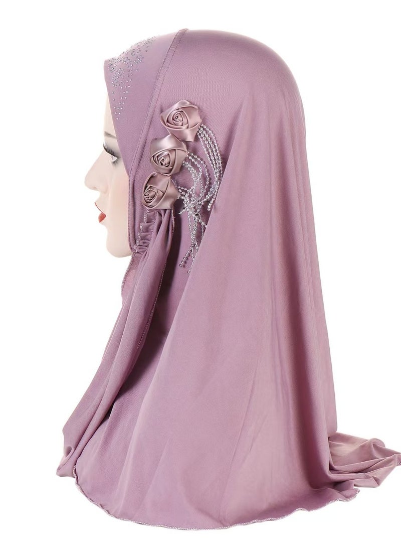 Fashion Chiffon  Flower Crystal Hijab - Light Purple