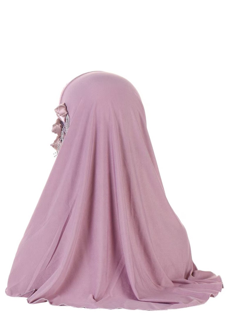 Fashion Chiffon  Flower Crystal Hijab - Light Purple