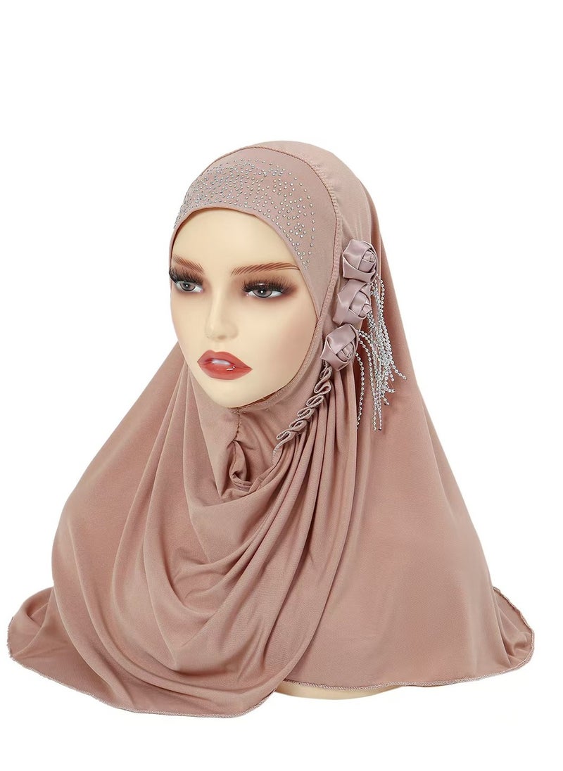 Fashion Chiffon  Flower Crystal Hijab - Pink