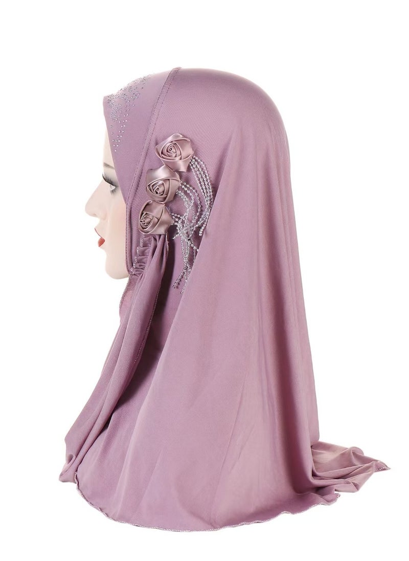 Fashion Chiffon  Flower Crystal Hijab - Grey