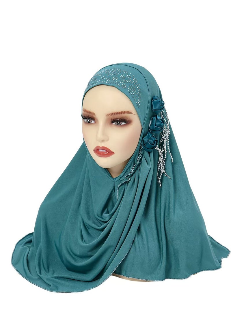 Fashion Chiffon  Flower Crystal Hijab - Green