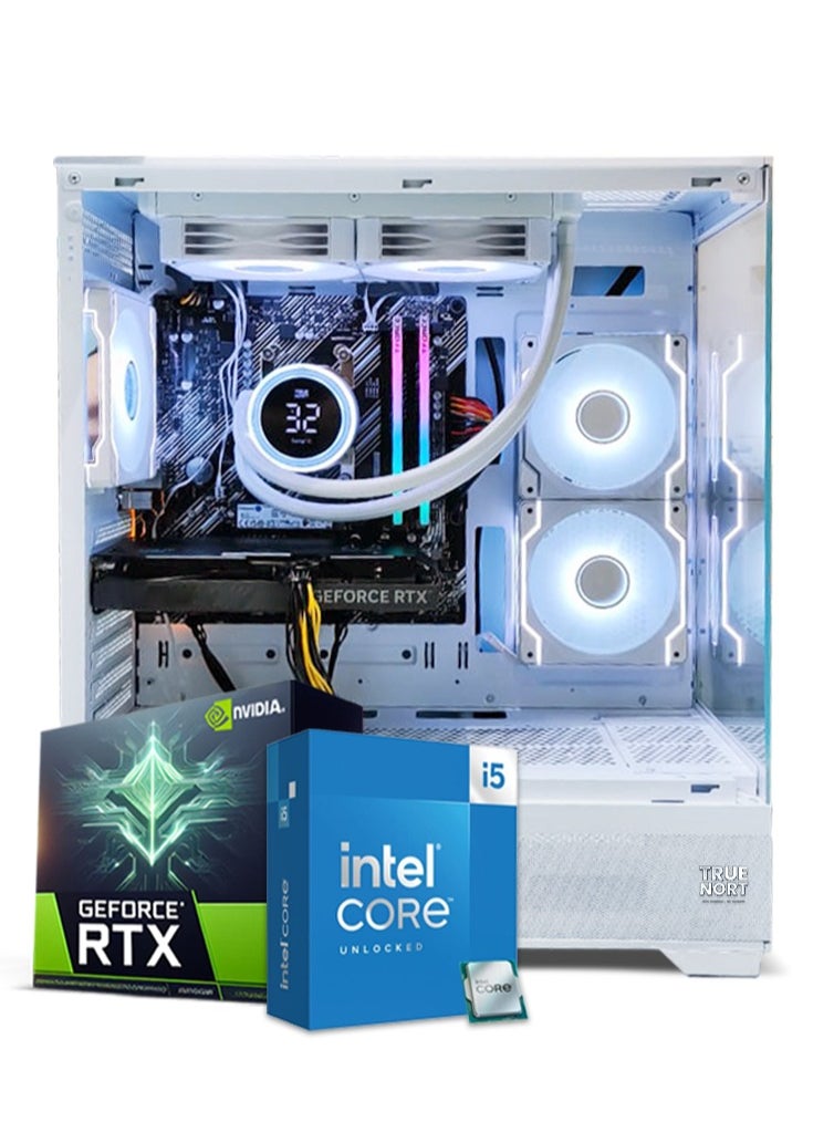 White Lightning Gaming PC, Intel Core i5-13400F Processor, RTX 4060 8GB GPU, 16GB RAM 1TB M.2 NVMe SSD, Liquid  Cooler, Windows 11 Pro, TrueNort 270° Glass RGB White MATX Case