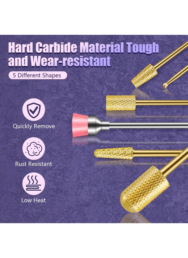 13Pcs Nail Drill Bits Set, Tungsten Carbide Drill Bits For Nails, Cuticle Nail Drill Bits For Acrylic Nails Remover Bits For Manicure Pedicure, Home Salon (Gold)