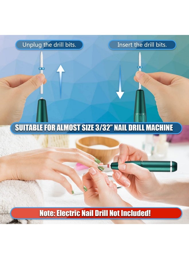 10Pcs Ceramic Nail Drill Bits Set, 3/32 Inch Professional Drill Bits For Nails Cuticle Remover For Acrylic Electric Manicure Pedicure Nail File Machine