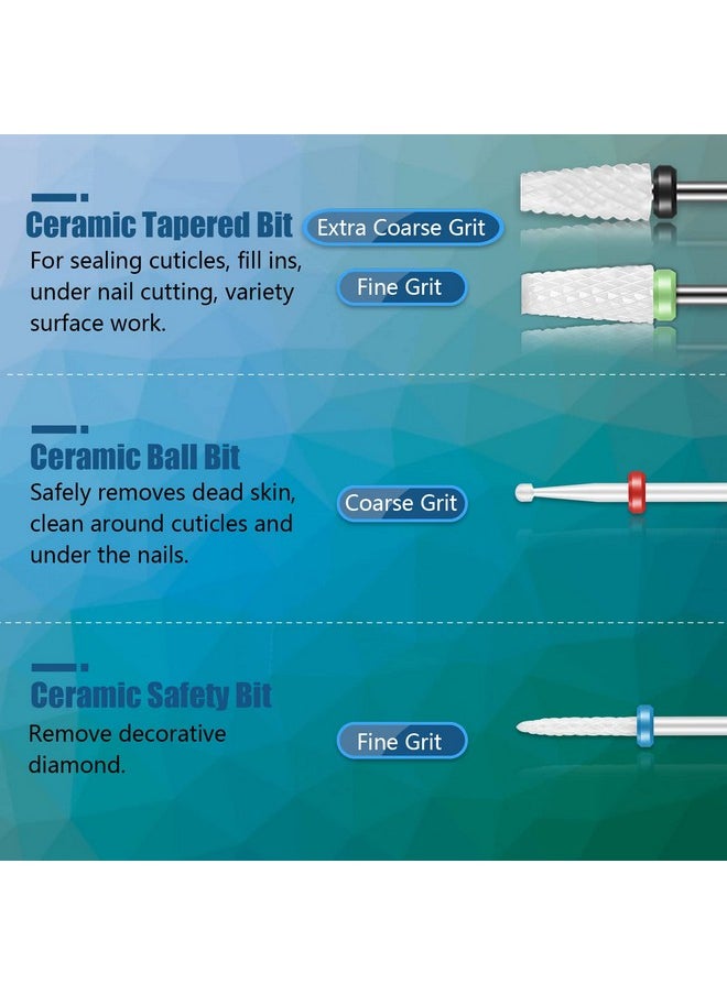 10Pcs Ceramic Nail Drill Bits Set, 3/32 Inch Professional Drill Bits For Nails Cuticle Remover For Acrylic Electric Manicure Pedicure Nail File Machine