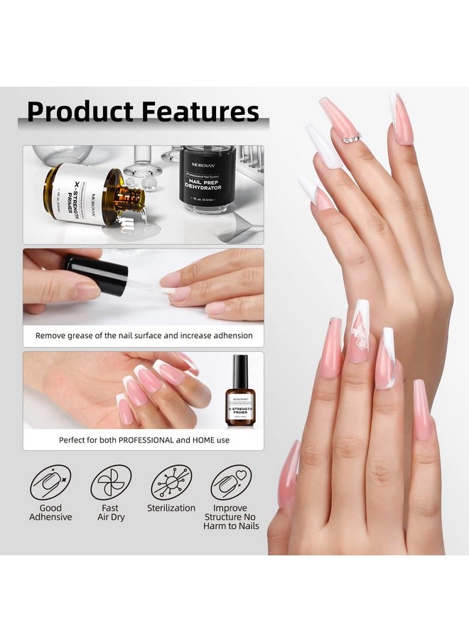 Nail Primer And Dehydrator For Acrylic Nails, Professional 2 Pcs No Burn Fast Air Dry Nail Prep Dehydrator And X-Strength Primer Natural, Acrylic Powder Application (0.5Fl Oz)