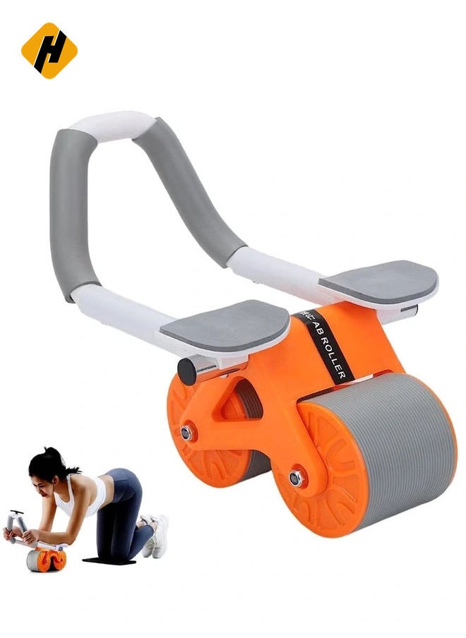 Automatic Rebound Ab Exercise Roller Wheel with Elbow Support & Timer – Core Workout Equipment for Men & Women (Orange)