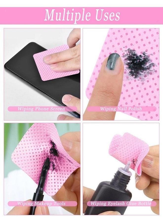 S Lint Free Nail Wipes Ebanku Non-Woven Fabric Nail Cleaning Pads Lash Extensions Glue Cleaning Remover Wipes Nail Salon Supplies With Bottle(Pink)