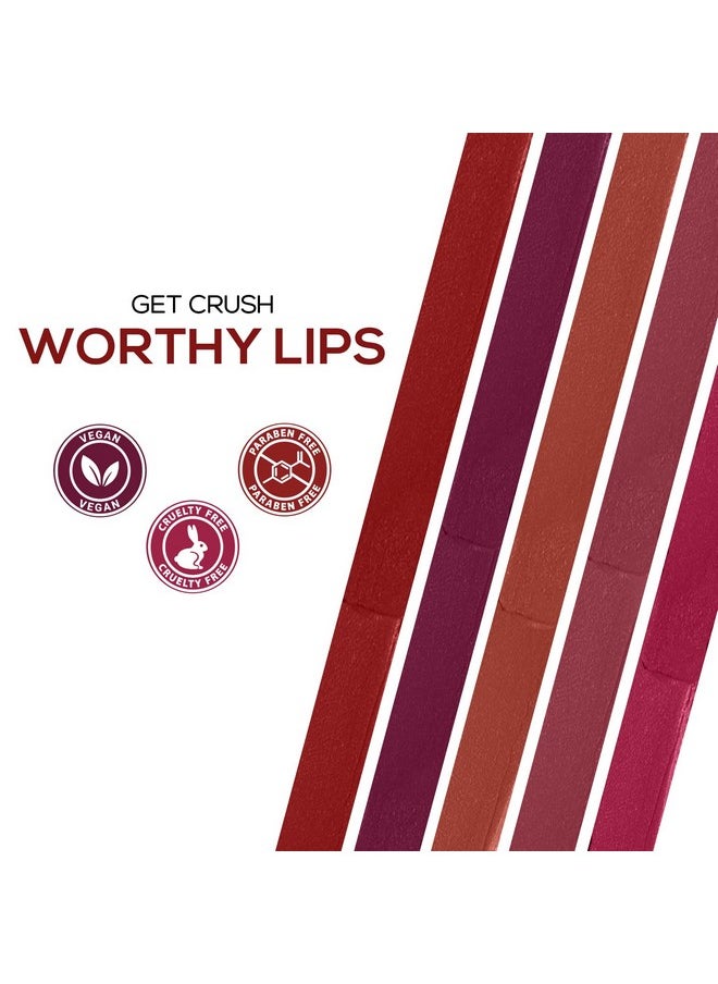 Crush Glossy Lipstick Caliente 4Gm, Non-Drying, Highly Pigmented, Intense Moisturizing, Soft Texture, Lightweight, One Swipe Formula | Enriched With Jojoba Oil, Cocoa & Shea Butter