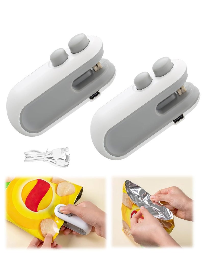 Mini Bag Sealer, 2024 New 2 in 1 USB Rechargeable Chip Bag Sealer Heat Seal Tool, Portable Handheld Vacuum Food Sealer, Upgrade Type-C Rechargeable Bag Sealer for Fresh Storage(White 2pcs)