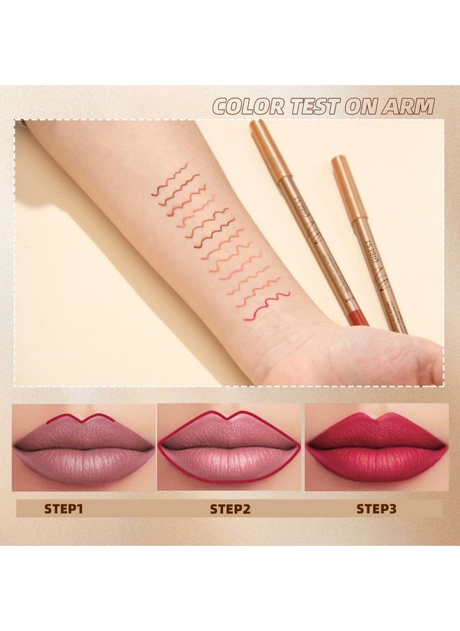 12 Colors Slim Lip Liner Pencil Set, Creamy Lip Liner Matte Lipstick Plumping Lip Definer Pencil, Smooth And Long Lasting Natural Lip Makeup (Red)